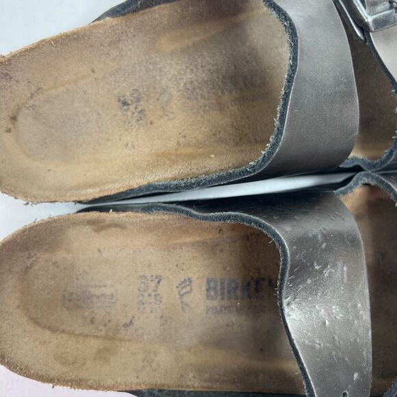Birkenstock Women’s Size 37 US 6 6.5 Leather Sandals Anthracite Metallic Pewter - Picture 7 of 13